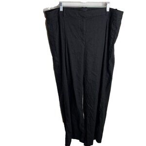 J.Crew $118 Linen-blend wide-leg pleated trouser pant Black Size T18 BZ323